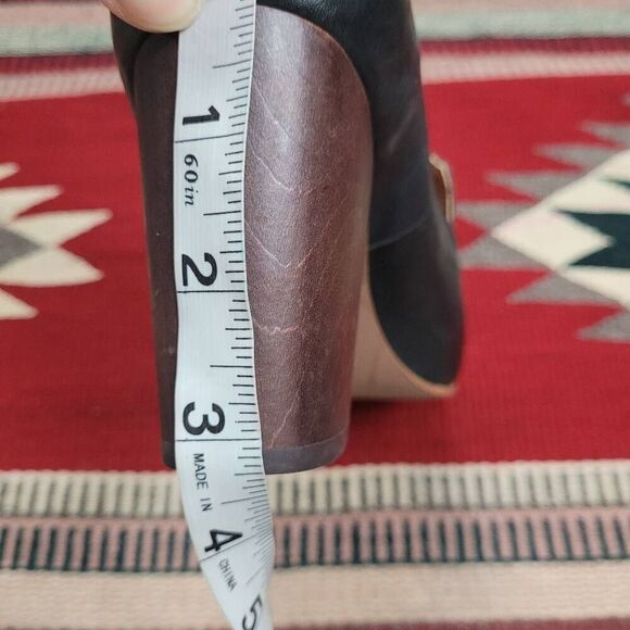 Latigo Kala Leather Loafer Pump Sz 8.5 Black Wooden Block Heel Office Work Caree - Picture 8 of 9